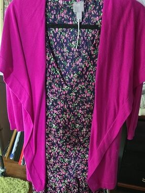 ASOS Fuchsia Open-Front Cardigan with Navy Floral Dress 20.p2p 36 L